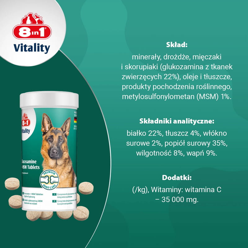 8in1 Vitality Glukozamina z MSM Witaminy dla psów stawy i aktywność premium 55 tabletek 6.jpg